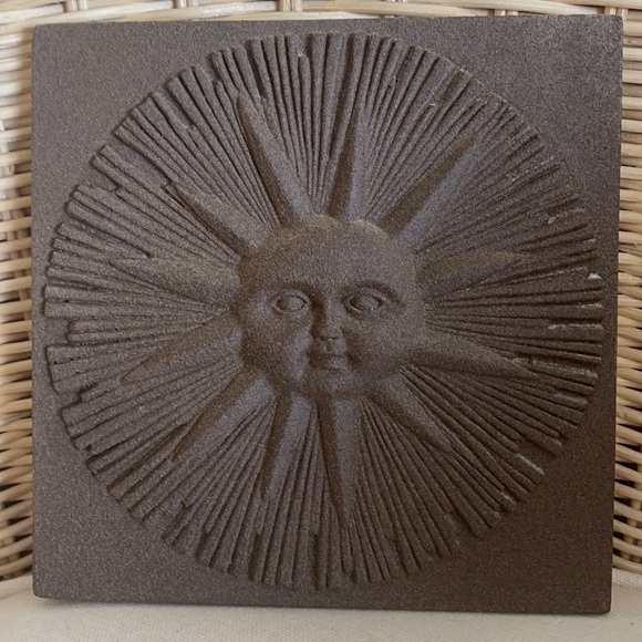 Hand Painted Plaster Wall Hanging Sun Plaque - Picture 1 of 7